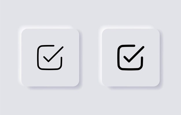 Vector check box icon approved accept checkmark in neumorphism buttons or neumorphic style ui ux app icons