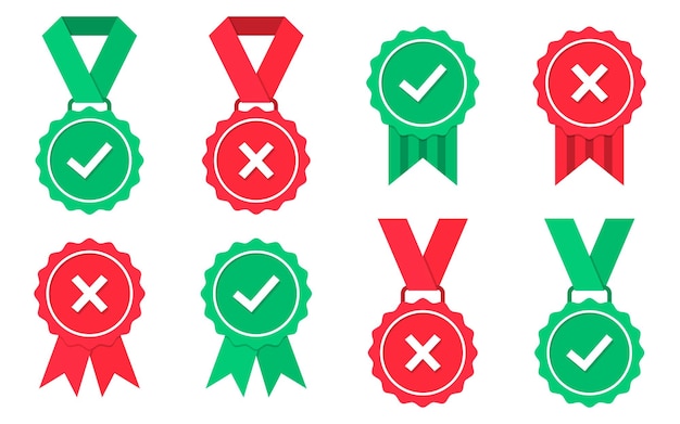 Check and cross medals icons collection in a flat design