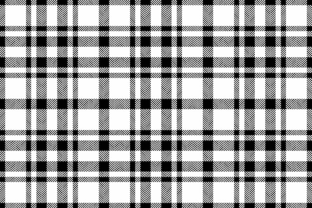 Vector check fabric pattern of seamless plaid texture with a tartan textile vector background in black and white colors