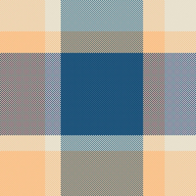 Check fabric vector of seamless textile tartan with a pattern texture background plaid in cyan and orange colors