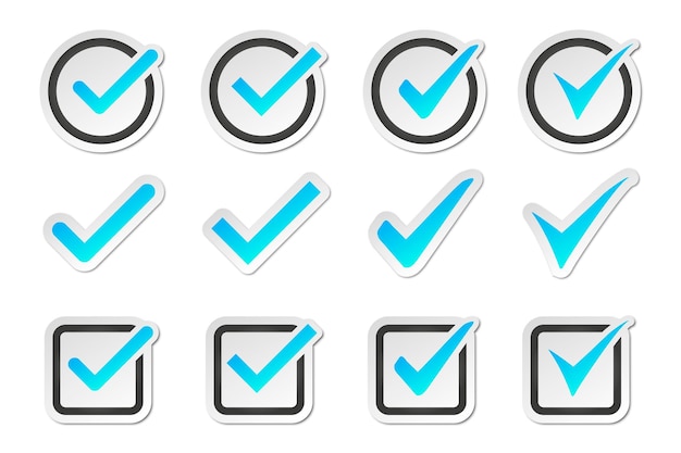 Check icons collection with shadow Set of tick icons Checkmark icons