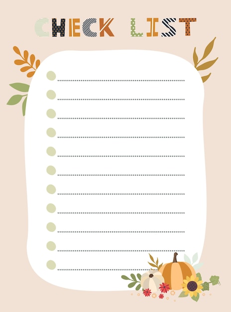 Check list template Vector illustration with autumn elements for planner