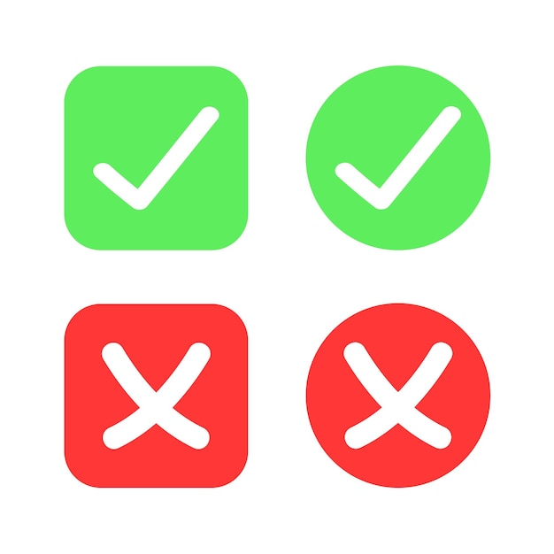 Check mark and cross mark circle and squares icon vector