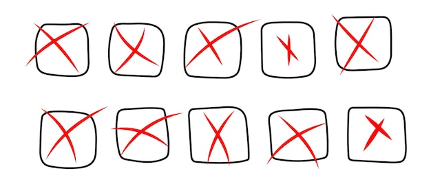 Check mark Hand drawn check mark and cross for test voting confirmation Empty filled boxes