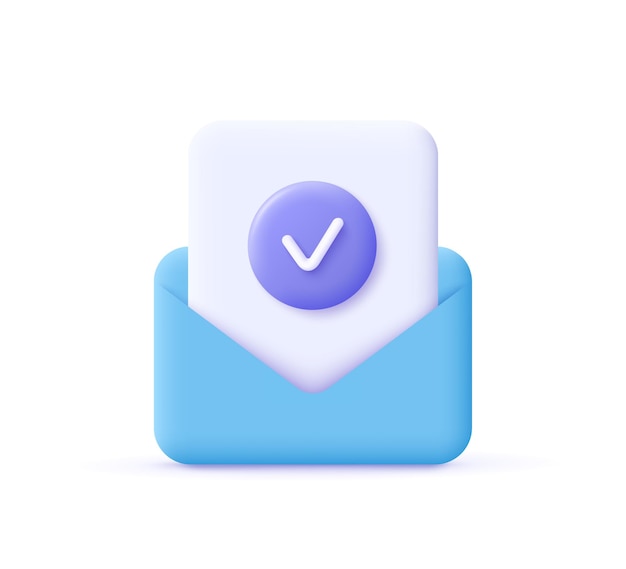 Check mark icon approvement concept document and postal envelope