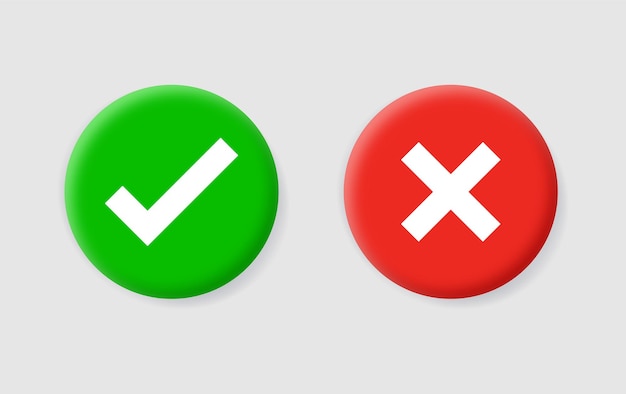 Check mark icon button in round modern circle green yes and red no checkmark buttons