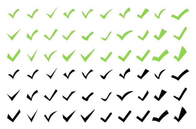 Vector check mark icon set green and black tick symbol