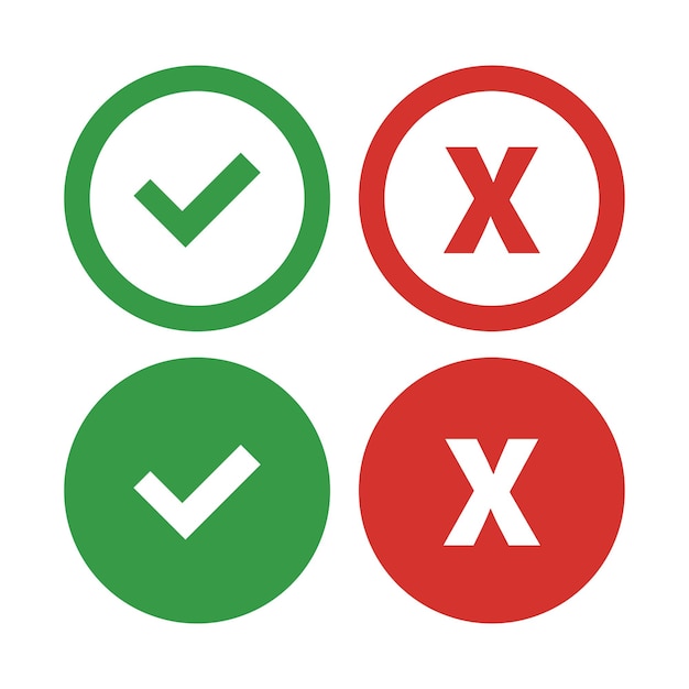 Check mark icon Tick and cross signs Vector illustration