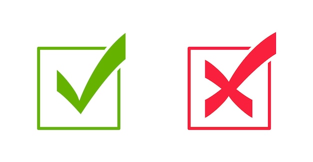 Check mark icons Green check mark and red cross