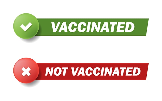 Check mark vaccinated or not vaccinated. Sticker labels are used to identify people who have already been vaccinated to prevent the spread of germs. Vaccination sticker set