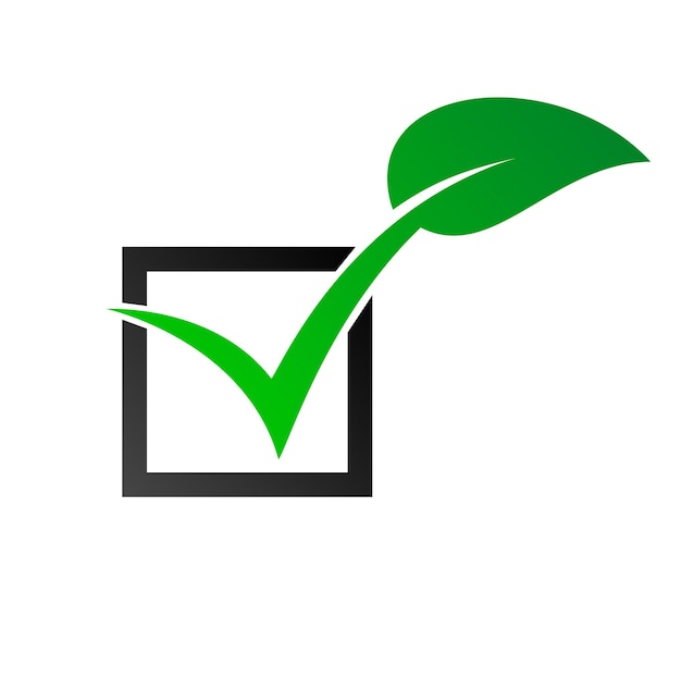 Check mark with green leaf Checkbox with eco tick Vector illustration