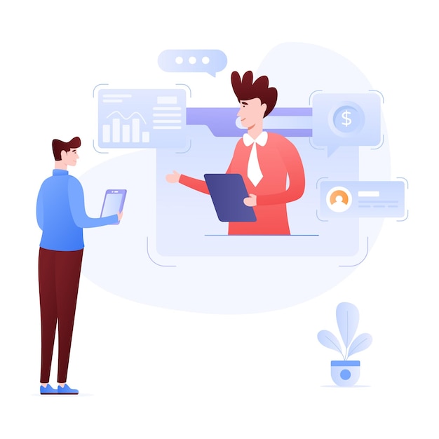 Check out premium flat illustration of online meeting