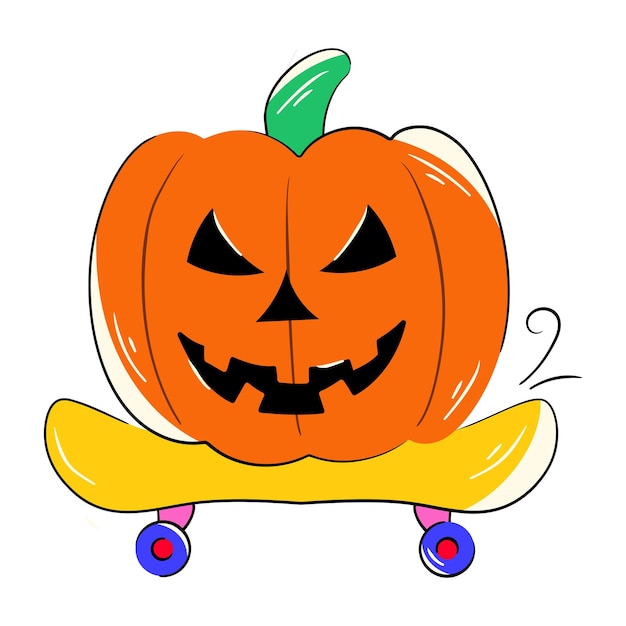 Check out this laughing pumpkin skate sticker in flat style