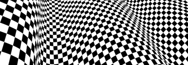 Checker pattern mesh in 3d dimensional perspective vector abstract background, formula 1 race flag texture, black and white checkered illustration.