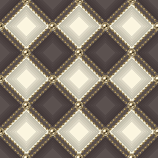 Checkered brown beige pattern with gold beads