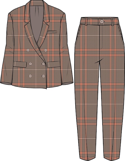 CHECKERED REGULAR WOMEN BLAZER AND TAPERED FIT  PANTS CORPORATE WEAR VECTOR