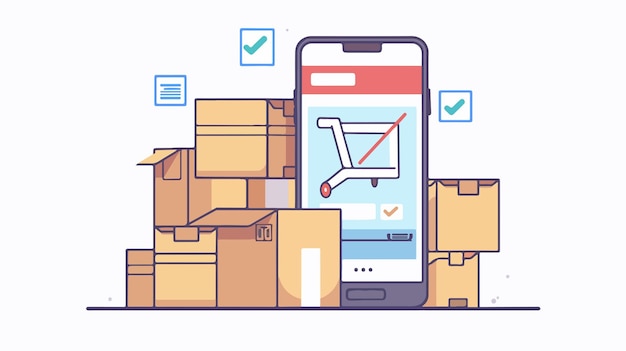 Vector checking parcel delivery by smartphone flat icon