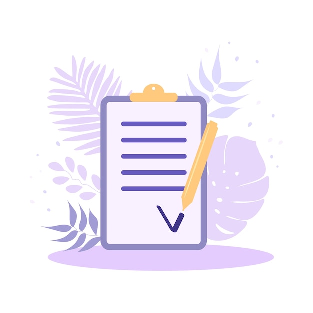 A checklist on the clipboard Successful completion of business tasks flat vector web illustrations