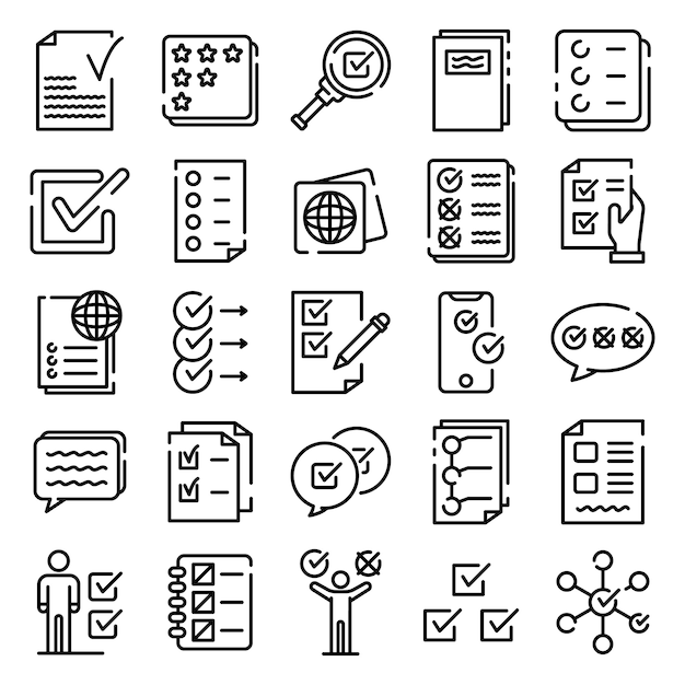 Checklist icons set, outline style