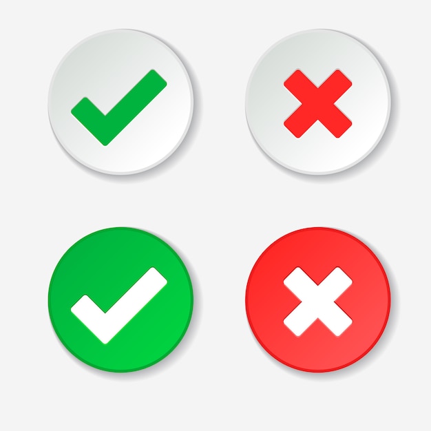 checkmark Green Tick and red cross of approved and reject Circle symbols