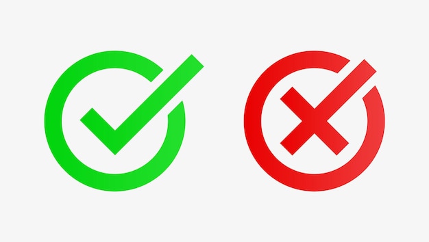 Checkmark icon green tick box and red cross or check list circle with yes and no icons