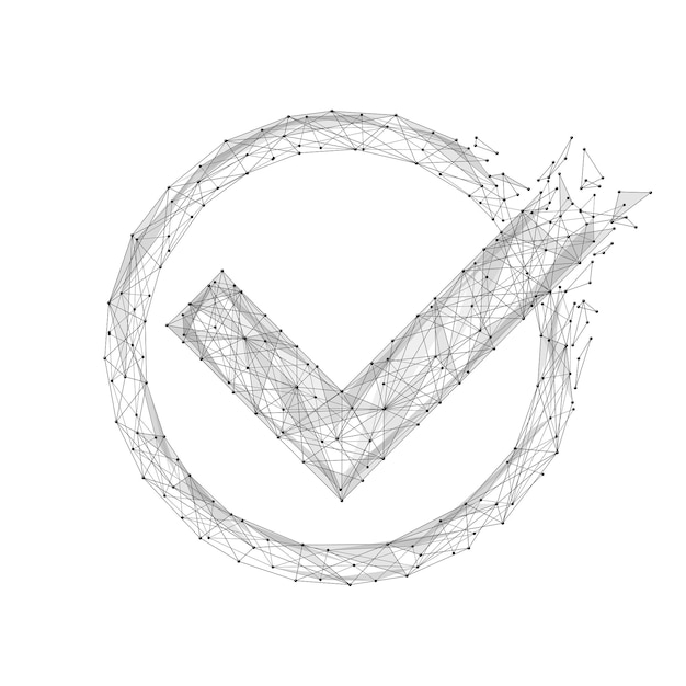 A checkmark in low poly wireframe Abstract vector illustration with polygon lines and dots