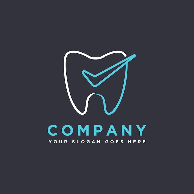 Checkmark and Shinning teeth logo icon vector template on dark background