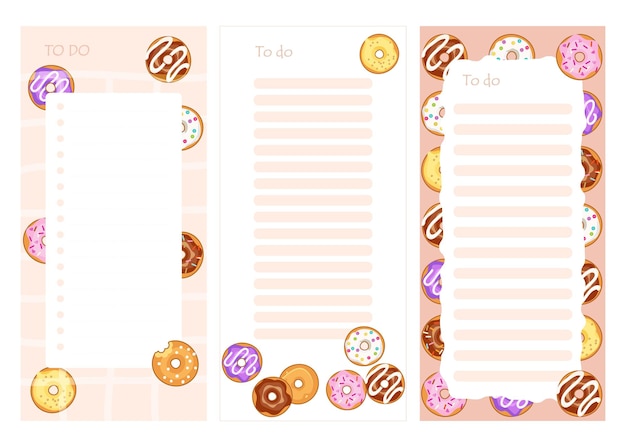 Cheek To do list with cute dessert illustrations Vector donut cartoon flat illustration