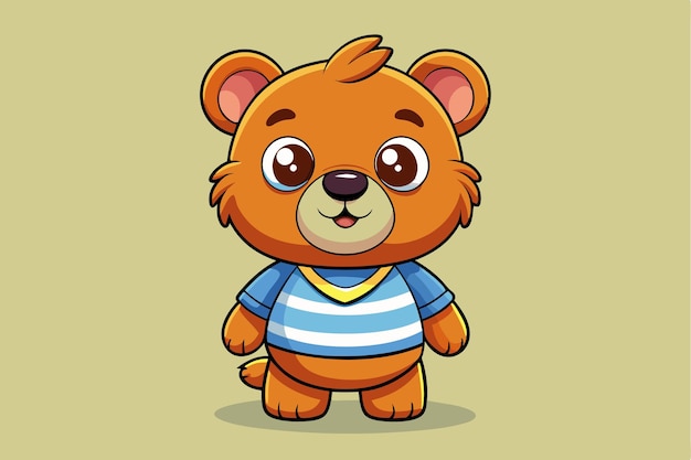 A cheerful baby bear in a striped shirt smiles playfully radiating joy and innocence a cartoon character baby bear