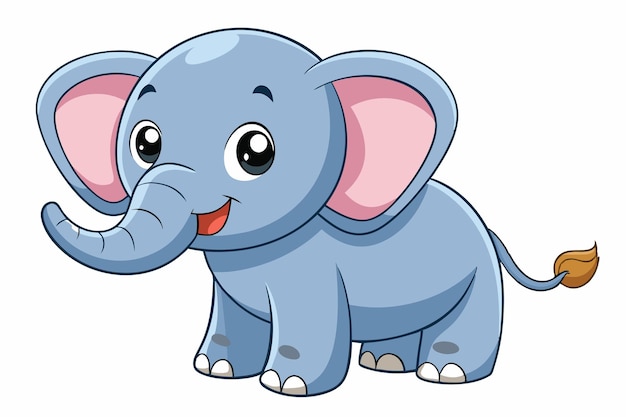 Vector a cheerful baby elephant with big ears and a friendly smile is playing joyfully in a vibrant sunny jungle surrounded by lush greenery