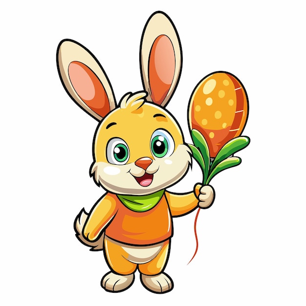 Cheerful Baby Rabbit Holding a CarrotShaped Balloon