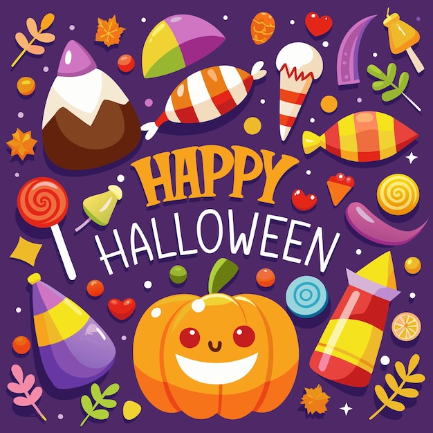 Cheerful Background with Candy Corn and Halloween Candies