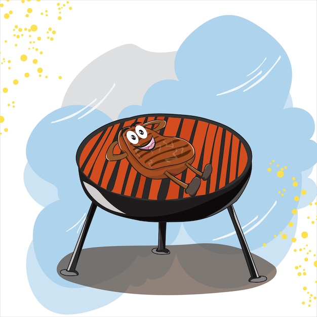 cheerful BBQ grill cartoon illustration