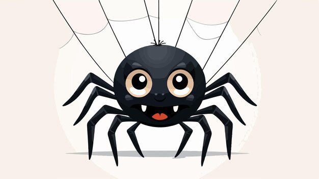 Vector cheerful black spider hanging on string playful spider image