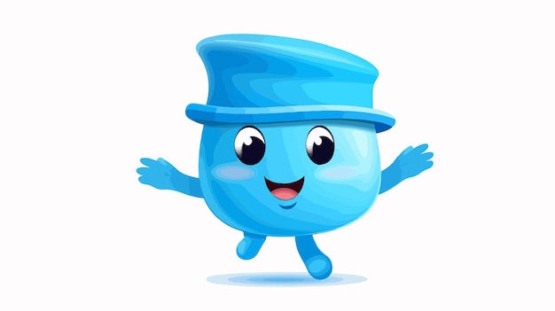 Vector cheerful blue hat character jumping happily in cute and funny pose