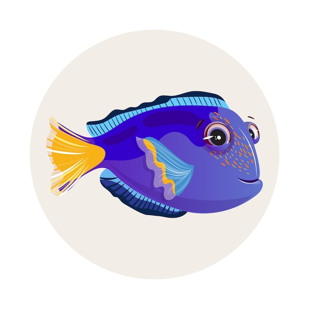 Vector cheerful blue tang fish vibrant and joyful isolated on a white background