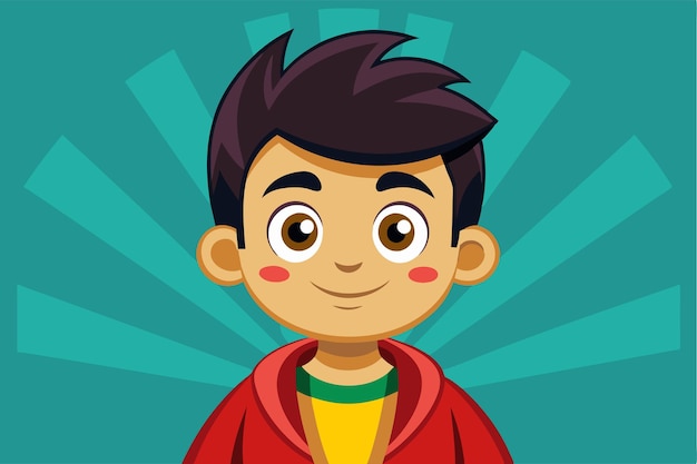 A cheerful boy cartoon character features dark hair and a vibrant hoodie ready for personalization Personalization Customizable Cartoon Illustration