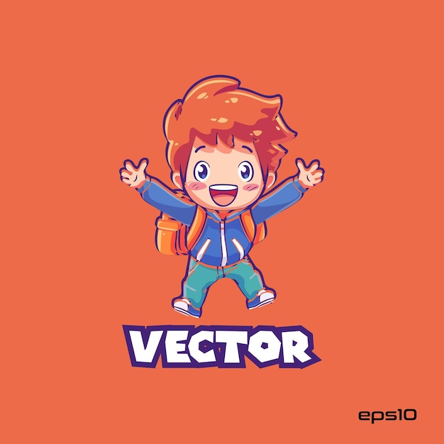 Cheerful boy logo vector mascot character cartoon illustration eps10