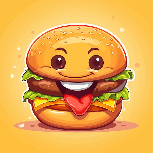 Cheerful Burger Character with Smiling Happy Face for Food Concepts