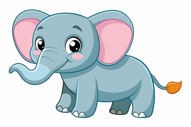 Vector a cheerful cartoon baby elephant with big ears and a playful smile stands on a white background radiating joy and innocence