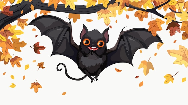 Vector cheerful cartoon bat hanging on tree vector illustration