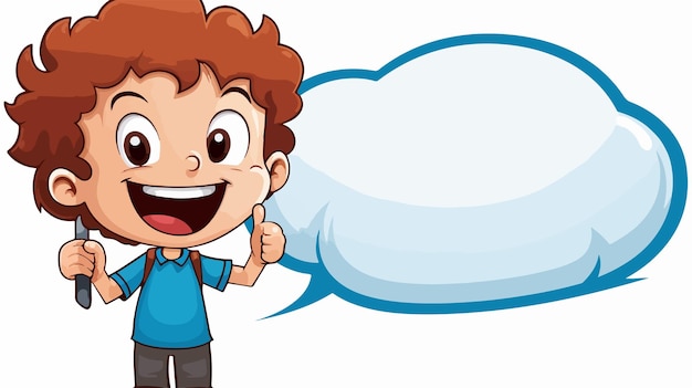 Vector cheerful cartoon boy with speech bubble happy child character illustration