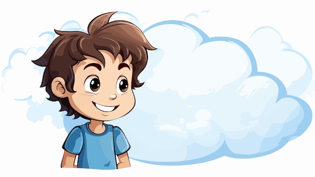 Cheerful Cartoon Boy with Speech Bubble Happy Child Character Illustration