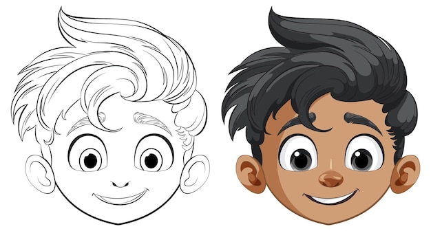 Cheerful Cartoon Boys Faces Illustration