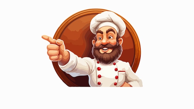 Cheerful Cartoon Chef Pointing in Circular Motion Illustration