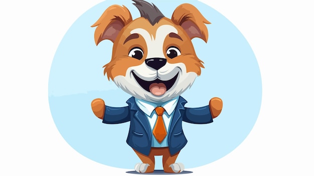 Cheerful Cartoon Dog Businessman Waving and Smiling