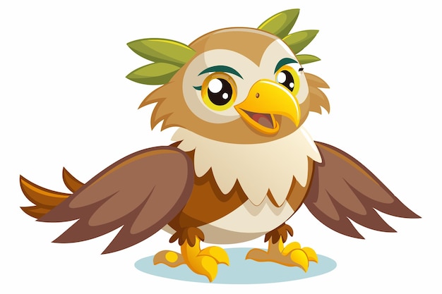 Vector a cheerful cartoon eagle character with bright feathers and a friendly expression stands in a clear meadow a cartoon character cute eagle