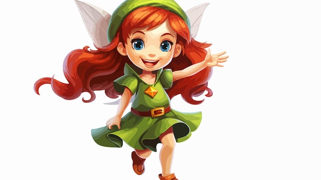 Vector cheerful cartoon elf girl with happy expression vector illustration