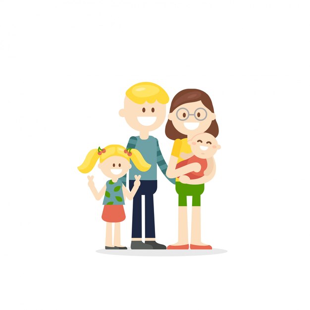 Vector cheerful cartoon family with kids illustration