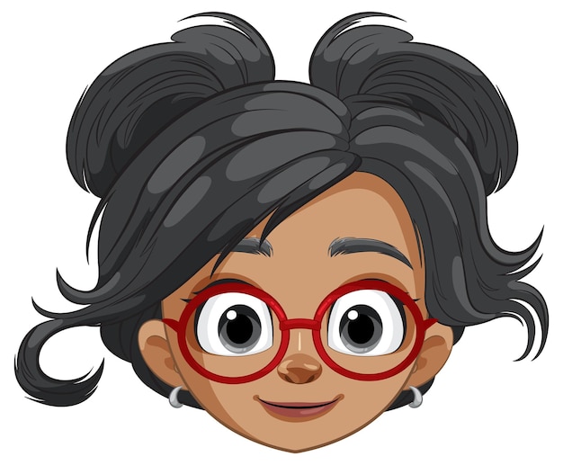 Cheerful Cartoon Girl with Glasses